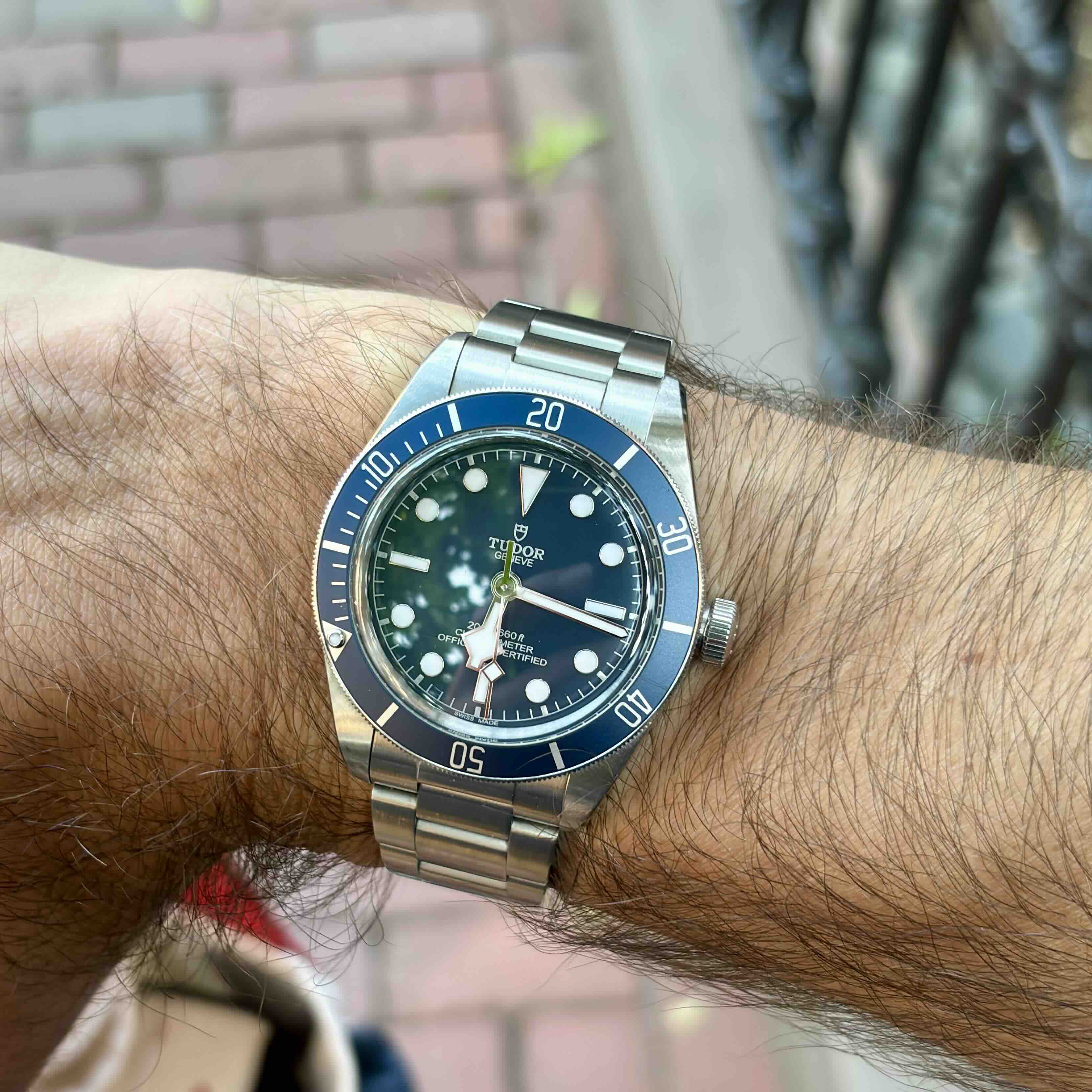 Tudor Black Bay 58 Blue on the streets of the South End in Boston, MA.